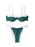 SOLY HUX Women's Color Block Underwire Bikini Sets Bathing Suits Two Piece Swimsuits Dark Green and White Colorblock Medium