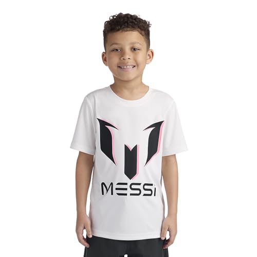 Messi Boys' Lifestyle Short Sleeve Top, Slim-Fit Shirt with Logo, Comfortable, CORE Logo Drop SS - Bright White, 10-12