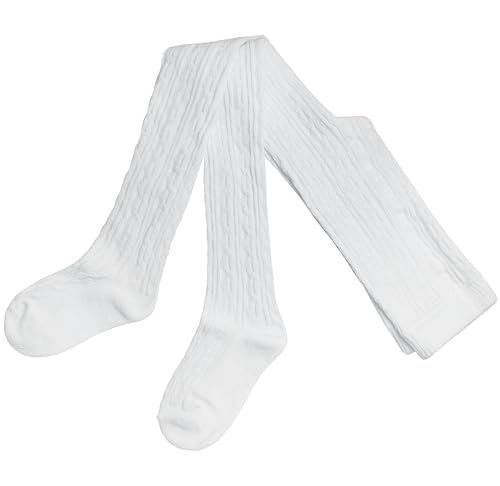 Weri Spezials Damenstrumpfhose mit Zopfmuster Volk Tanzstrumpfhose ökologische Baumwolle mit Komfortzwickel. Trachtstrumpfhose. (40-42, Weiß 6 Zöpfe)