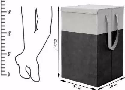 Image of Non Woven Printed Rectangular Foldable Laundry Bag | Lid And Handle Clothes Storage Organiser For Bedroom Dorm Closet Utility Container | 75L Laundry Basket Pack Of 2 | Black Grey