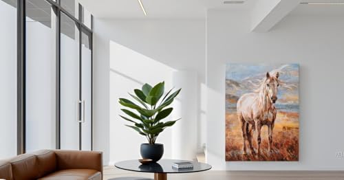 Image of Yihui Arts Hand Embellished Horse Oil Painting Wall Art, Textured Landscape Animal Canvas Decor for Living Room, Bedroom, Office
