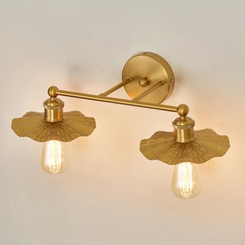 Image of ZGLAOJT 2 Light Vintage Vanity Light Gold Bathroom Light Fixtures Over Mirror.