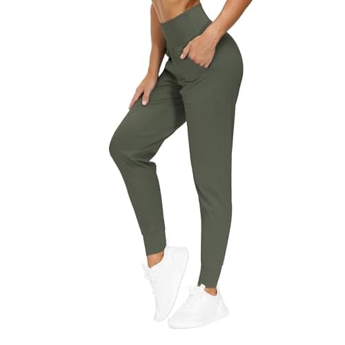 THE GYM PEOPLE Women's Joggers Pants Lightweight Athletic Leggings Tapered Lounge Pants for Workout, Yoga, Running Medium Olive Green