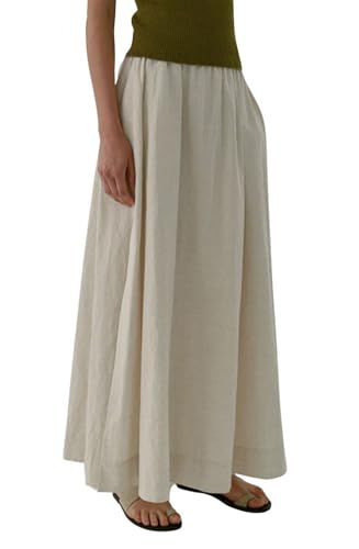 CHARTOU Women Retro Cotton Linen Skirt Side Split Summer Flowy Boho Maxi Skirt
