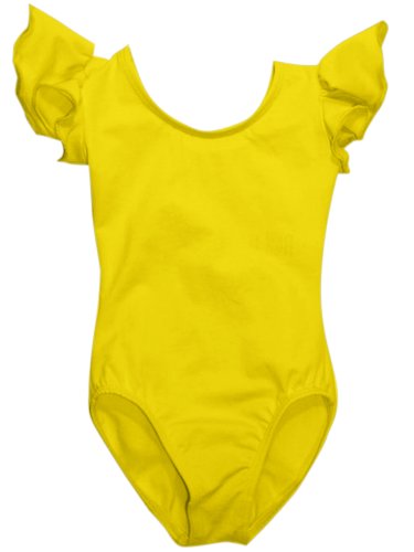 DanceNwear Big Girls Shiny (Nylon/Lycra) Ruffle/Flutter Sleeve Leotard