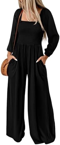 KIRUNDO Jumpsuits for Women Dressy Casual One Piece Long Sleeve Wide Leg Long Pant Rompers With Pockets 2025 Fall Outfits