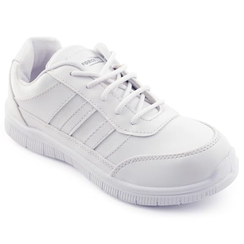 Image of Liberty Force10 Black & White Lacing School Shoes for Boys with PVC Upper & PVC Sole | Padded Foam Insole | Quick-Wear Elastic Laces | Comfortable Footbed | Stylish, Modern Design