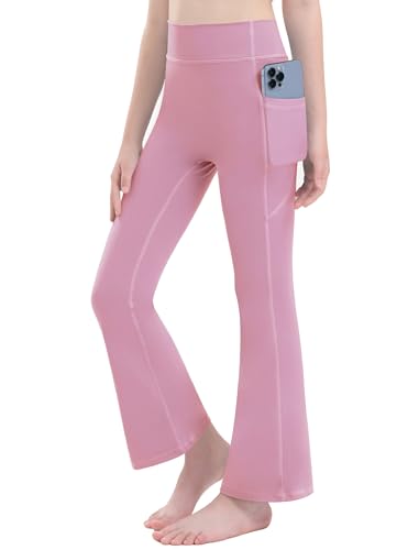 Girls Flare Leggings with Pockets High Waisted Bootcut Kids Yoga Pants Dance Workout Athletic Bell Bottoms