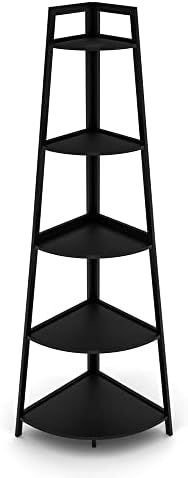 WTZ Corner Shelf, 5 Tier Bookshelf, 70.8 Inch Tall Bookcase, Open Ladder Book Case, Modern Bamboo Corner Storage Bookshelf Stand in Living Room, Bedroom, Office, Kitchen, Black