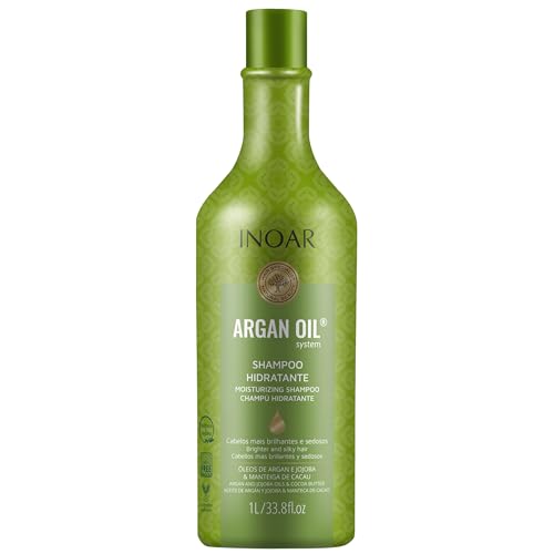 Inoar, Shampoo Argan Oil – Hidratação Profunda, Brilho Intenso e Ação Antifrizz para Todos os Tipos de Cabelo, Vegano e Botânico - 1L