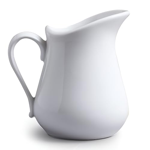Concept4u White Ceramic Jug with Handle 250ml Porcelain Traditional Milk Jug Household Creamer Gravy Custard Serving Pitcher Ideal for All Types of Kitchens