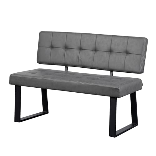 B&D home Sitzbank Sigfrid - Eckbank Esszimmer Mit Lehne Sitzbank Flur Pflegeleichter Bezug in Leder Optik in Dunkel Grau Kaltschaum-Polsterung Für Esszimmer Küche & Flur 120 cm