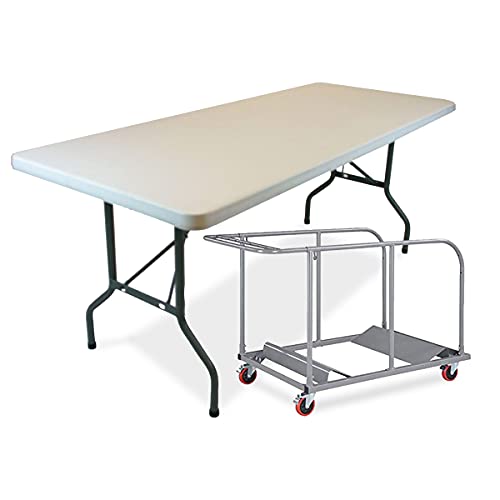 EventStable TitanPRO Plastic Folding Table with Universal Table Cart- Sturdy Outdoor Folding Table - Lightweight Fold Up Table for Weddings Parties - 8' X 30'' - 10 Pack