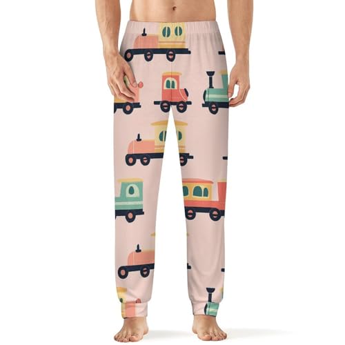 Colorful Locomotive Train Men's Pajama Bottoms Sleep Lounge Soft Comfy Pants Sleepwear