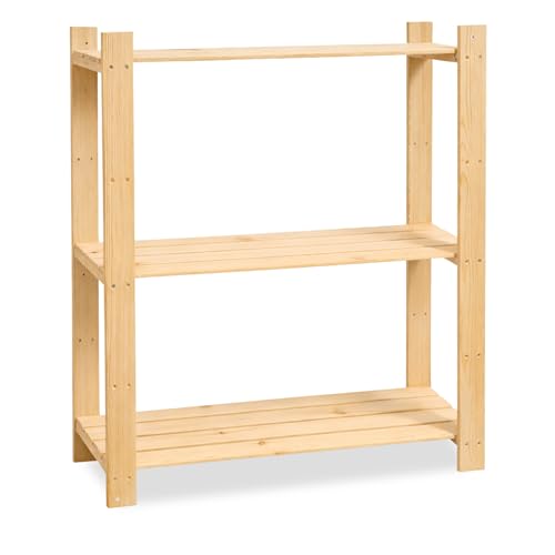 HOMION 3Tier Storage Shelf Unit Heavy Duty wood Wooden Garage Shelving Organizer for Tools, Boxes & Equipment Slatted Storage Unit multi purpose Camper Van Caravan home office Organise (3 Tier)