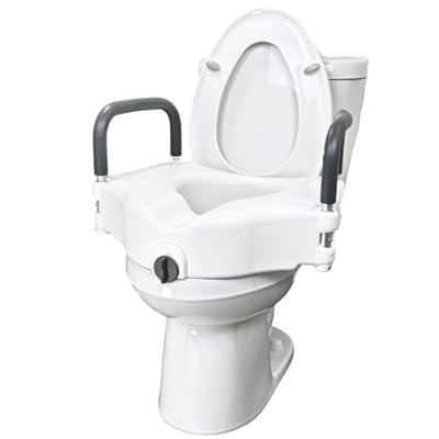 Raised Toilet Seat with Padded Arms, Toilet Seat Riser with Handles, Extra 5” of Height- Elevated with Padded Arms for Seniors Portable Design for Elongated Oval and Round Bowls- Bathroom Risers