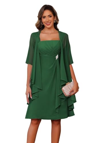 Image of Square Neck Mother of The Bride Dresses with Jacket 2026 Chiffon 2 Piece Formal Evening Gown CLN015