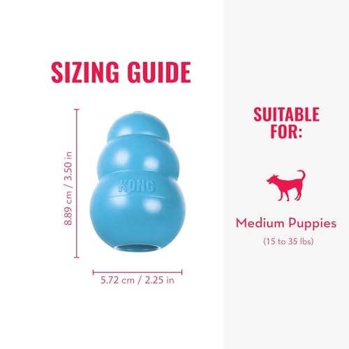 KONG Puppy - Natural Teething Rubber Chew Toy for Dogs - Stuffable Dog Toy for Extended Playtime - Chew & Fetch Toy for Puppies - for Medium Puppies - Blue