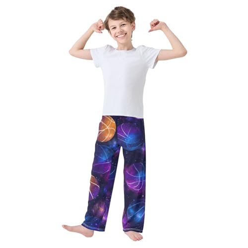 ZZXXB Galaxy Basketball Boys Long Pants Soft Trousers Elastic Waist Kids Lounge Bottoms with Pockets S-XL3