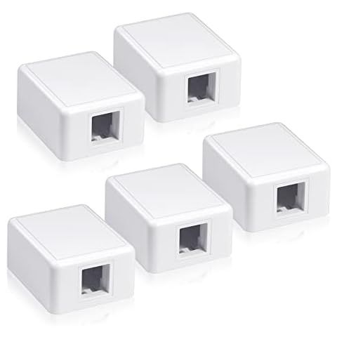 VCELINK Keystone Jack Surface Mount Box 1-Port for UTP Cat6/Cat5e/Cat5 RJ45 Keystone Jacks, 5-Pack, White Cover