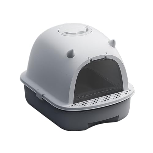 Caja de arena para gatos pequeña cerrada con tapa gris miniatura 1
