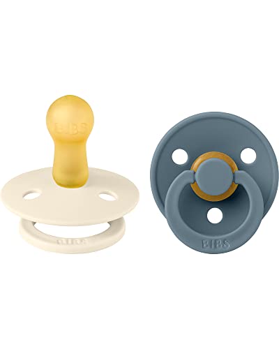 Image of BIBS Pacifiers | Natural Rubber Baby Pacifier | Set of 2 BPA-Free Soothers | Made in Denmark | Ivory/Petrol | Size 0-6 Months