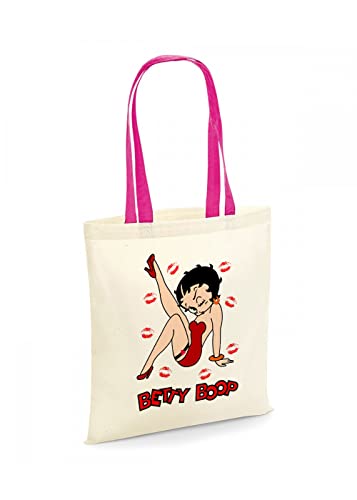 Giftme Betty Cartoon Character birthday Christmas For Women Shoulder Bag Shopping Tote Bag Cotton Shopping Bag. (Fuchsia Handle)