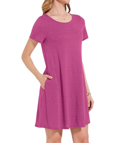 Image of JOLIGAL Summer Dresses for Women Casual Short Sleeve Sundress Scoop Neck Beach T Shirt Dress with Pockets 2026