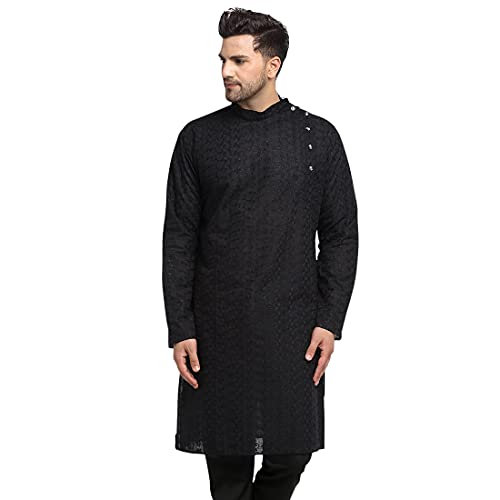 Men Chikankari Floral Embroidery Kurta Indain Wedding/Party Wear/Festival/Casual Cotton Kurta - Main Image