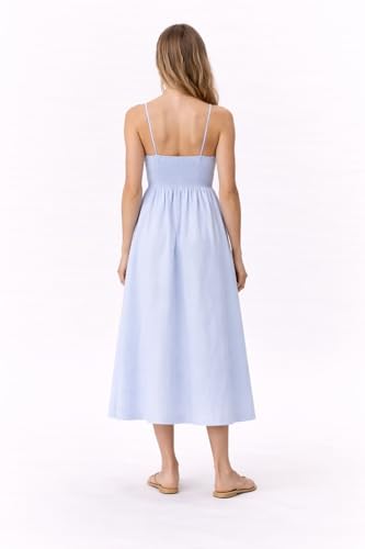 Image of Petal Glow Midi Dress, V-Neck Spaghetti Strap Sundress with Smocked Back, Flowy A-Line Fit, for Women