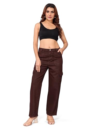 Image of ELLITI Women's 6 Pocket Regular Fit High Rise Relaxed /Boyfriend Fit, Wide Leg, Bell Bottom, Pure Denim Ankle Length Jeans Pants