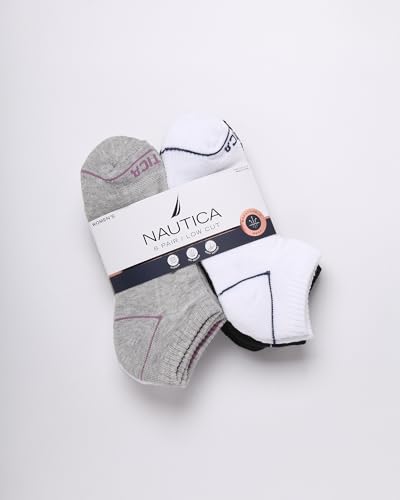 Image of Nautica Womens No Show Socks Moisture Wicking Athletic Low Cut Socks 6 Pack | Moisture Wicking Dri-Motion Fabric, Cushioned Key Areas, Banded Arch Support, No Show Low Cut, Shoe Size 4-10
