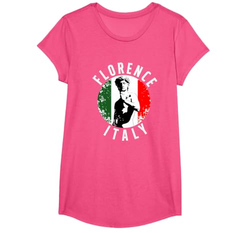 Vintage David Sculpture in Florence Tuscany with Italy Flag T-Shirt, Girls, Pink Heather, Small