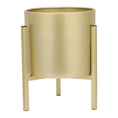 HANABASS Goldener Metall-Pflanztopf mit Ständer, für den Innenbereich, Bodenart, Eisenregal, 30 cm hoch, moderner runder Übertopf für den Innenbereich, Schlafzimmer, Balkon, Terrasse, antik-elegant
