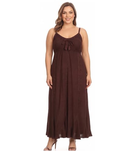 Image of Sakkas Allie Stonewashed Embroidered Adjustable Spaghetti Straps Long Dress