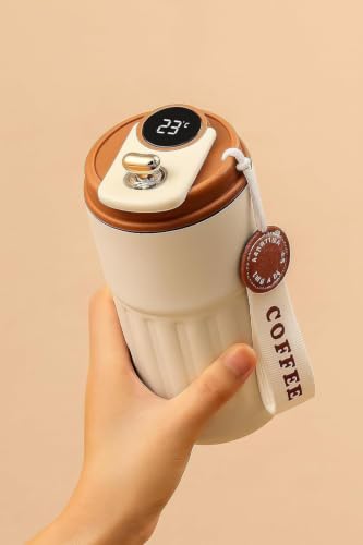 Image of Portable Stainless Steel Travel Coffee Mug with Lid Vacuum Insulated Double Wall Tumbler for Hot & Cold Drinks Leakproof Thermal Cup with Carry Strap for Office, Car, Home & Outdoor Use