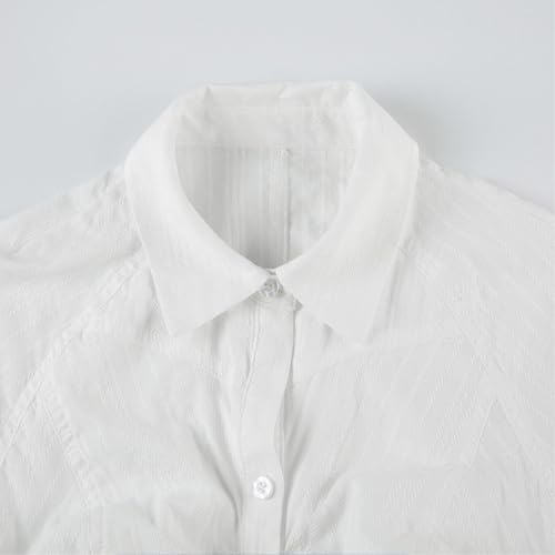 90s Crop Shirt Women Cap Sleeve Lapel Collar Button Down Slim Fit Ruched Shirts Tie Back Half Half Tights3