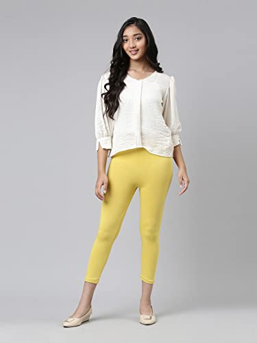 Image of GO COLORS Girls Solid Mid Rise Slim Fit Cropped Leggings