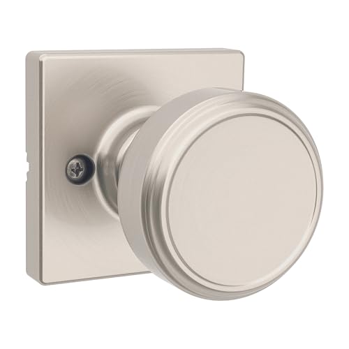 Image of Kwikset Maven Dummy Door Knob, Single Sided Handle for Closets, French Double Doors, and Pantry, Satin Nickel Non-Turning Square Interior Push /Pull Door Knob, with Microban Protection