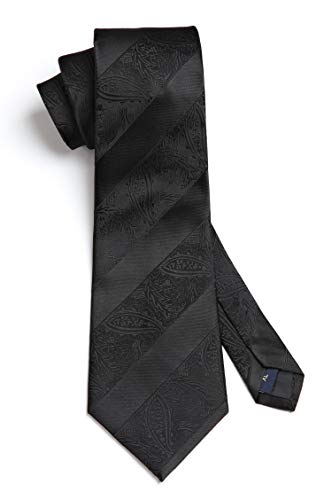 Image of HISDERN Extra Long Ties for Men Classic Floral Tie and Pocket Square Elegant Silk Necktie Handkerchief Set Wedding Party