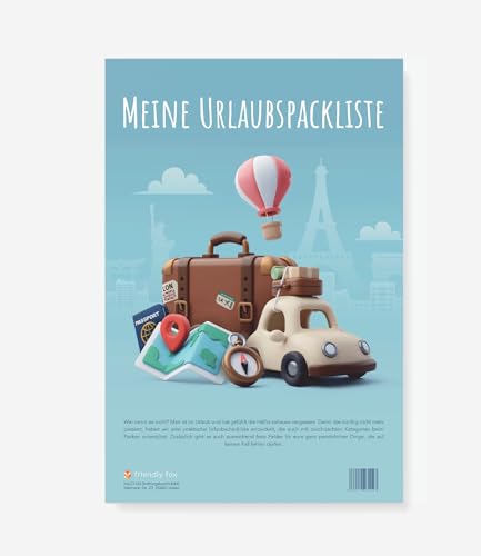 Friendly Fox Urlaub Packliste, 1x DIN A4 Packliste Block, Urlaubsliste, Reisevorbereitung Checkliste Urlaub