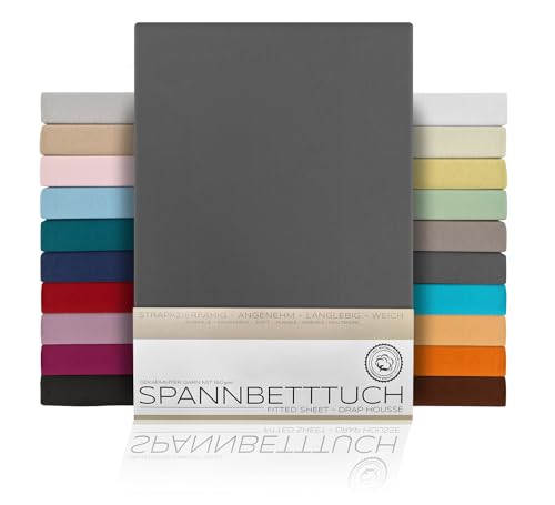 BEAUTEX Spannbetttuch Bettlaken aus Baumwolle Premium Jersey Stoff 160g/m Größe und Farbe wählbar (Standard - 90x200x30 cm Dunkelgrau)