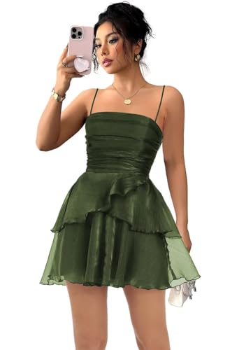 Spaghetti Straps Homecoming Dresses for Teens Sparkly Tulle Prom Dress Short Tiered Cocktail Gown
