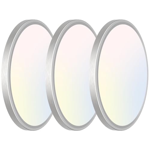 libtit 3 Pack 7 Inch Led Ceiling Light Flush Mount Nickel Brushed, 15W Light Fixtures Ceiling Mount, 3000K/4000K/6500K Color Options, Thin Flat Led Ceiling Light for Ceiling Bathroom Hallway Closet