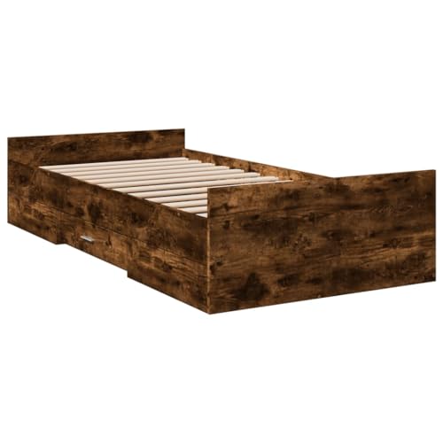 vidaXL Cama con Cajones, Somier Individual de Invitados, Estructura de Cama, Mueble para Dormitorio, Madera de Ingeniería Roble Ahumado 90x190 cm