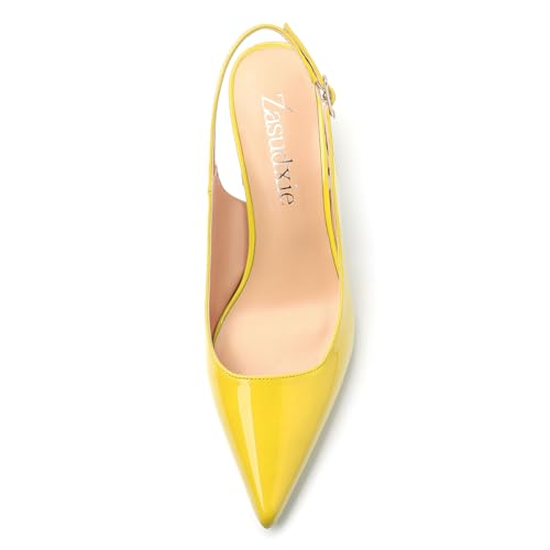 Women's Slingback Mid Block Heel Pumps Patent Pointed Toe Chunky Heels Adjustable Strap Comfort Wedding Dress Pumps Shoes 2.5 Inch3