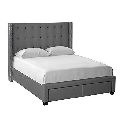 Dg Casa Savoy Tufted Upholstered Wingback Panel Storage Bed Frame, King Size In Grey Fabric #TOP3