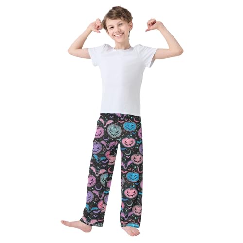 Galaxy Bat Evil Pumpkin Boys Long Pants Soft Trousers Elastic Waist Kids Lounge Bottoms with Pockets S-XL2