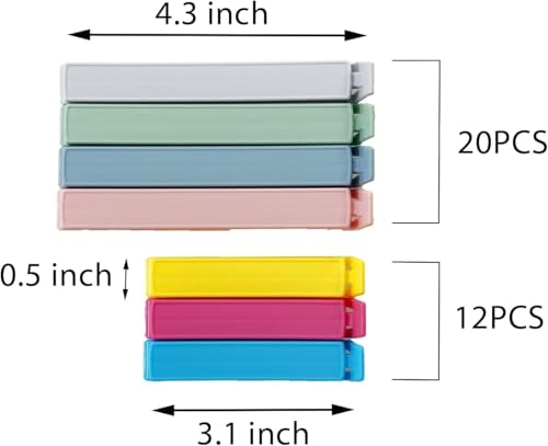 Yarall 32 Stück Verschlussclips für Lebensmittel, gebogenes Design, Kunststoff Verschlussklammern und Tütenclips, Clips für Tüten in 2 Größen – 11 cm × 20 & 8 cm × 12