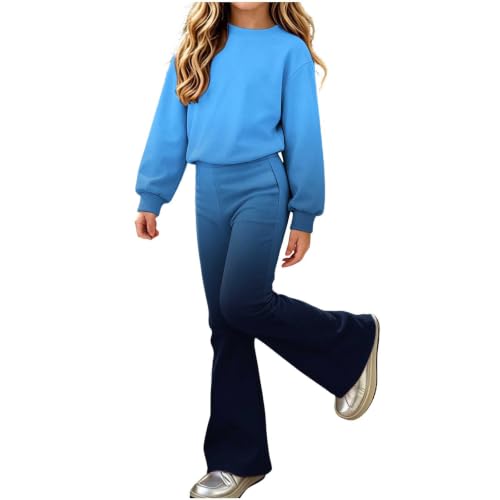 Girls Sweatsuit 2 Piece Fleece Crewneck Sweatshirt and Flare Sweatpants Set - image 1